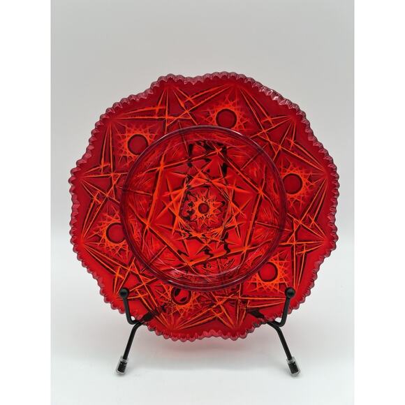Viking Glass Dalzell Domed Hobstar Ruby Red Butter Cheese Dish Yesteryear Fancy - Picture 3 of 13